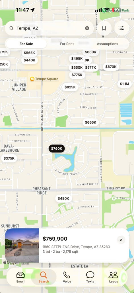IDX map search on mobile